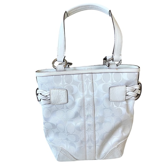 Coach Vintage 2005 Y2K Soho Signature Canvas Leather Small Tote Bucket Bag White - Picture 3 of 14